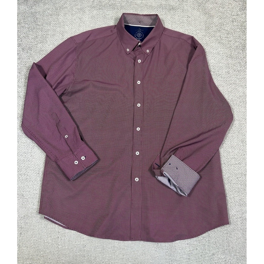 Con.Struct Shirt Men XL Purple‎ Dots 4 Way Stretch Slim Fit Flip Cuffs No Iron